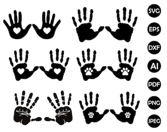 Handprint Svg Bundle, Handprint Svg, Heart Handprint Svg, Dog Paw Handprint Svg, Baby Handprint Clipart, Hand Png, Svg Cut Files Silhouette