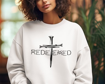 Redeemed Cross Nails Unisex Heavy Blend™ Crewneck Sweatshirt | Hope Dealer Sweatshirt | Christian Sweatshirt | Cool Prints | I Am Redeemed