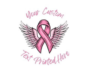 Personalize Your Text Pink Ribbon & Wings T-shirt | Unisex Jersey Short Sleeve Tee | Custom, I wear Pink | In Memory of | Cancer | Support