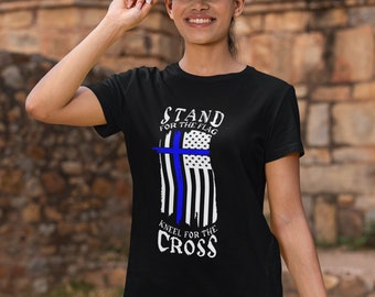 -shirt Représentez le drapeau à genoux pour la croix | T-shirt patriotique | T-shirt chrétien | Croix et drapeau | Etats-Unis | Drapeau américain | Amérique | Jésus