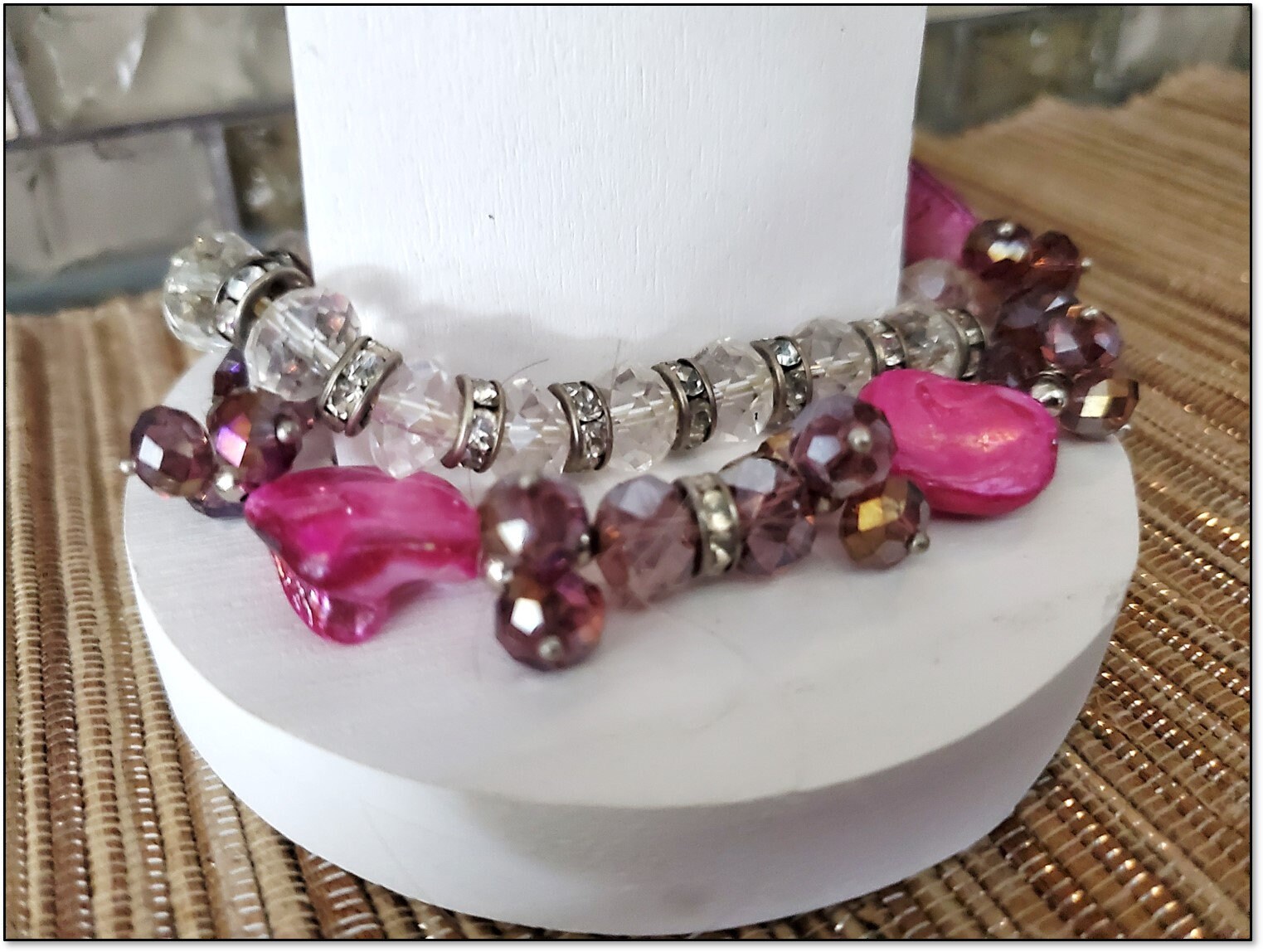 Sparkling pink bracelet, made with small glass beads and sterling silv –  Perle di Vetro