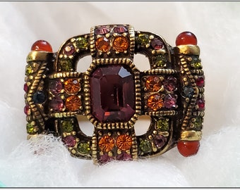 Vintage Heidi Daus Cocktail Ring, Size 11.5. Art Deco-Style. Amethyst, Green, Tangerine, Blue Swarovski Crystals. SALE 32 Dollars. OPDC-0016