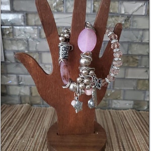 2-teiliges Armband-Set; Pink-Silber Bettelarmband & Hell Rosa Kristall Perlenarmband mit Silber Kristall Zwischenteile. VERKAUF 25 Dollar, OPDC-0005