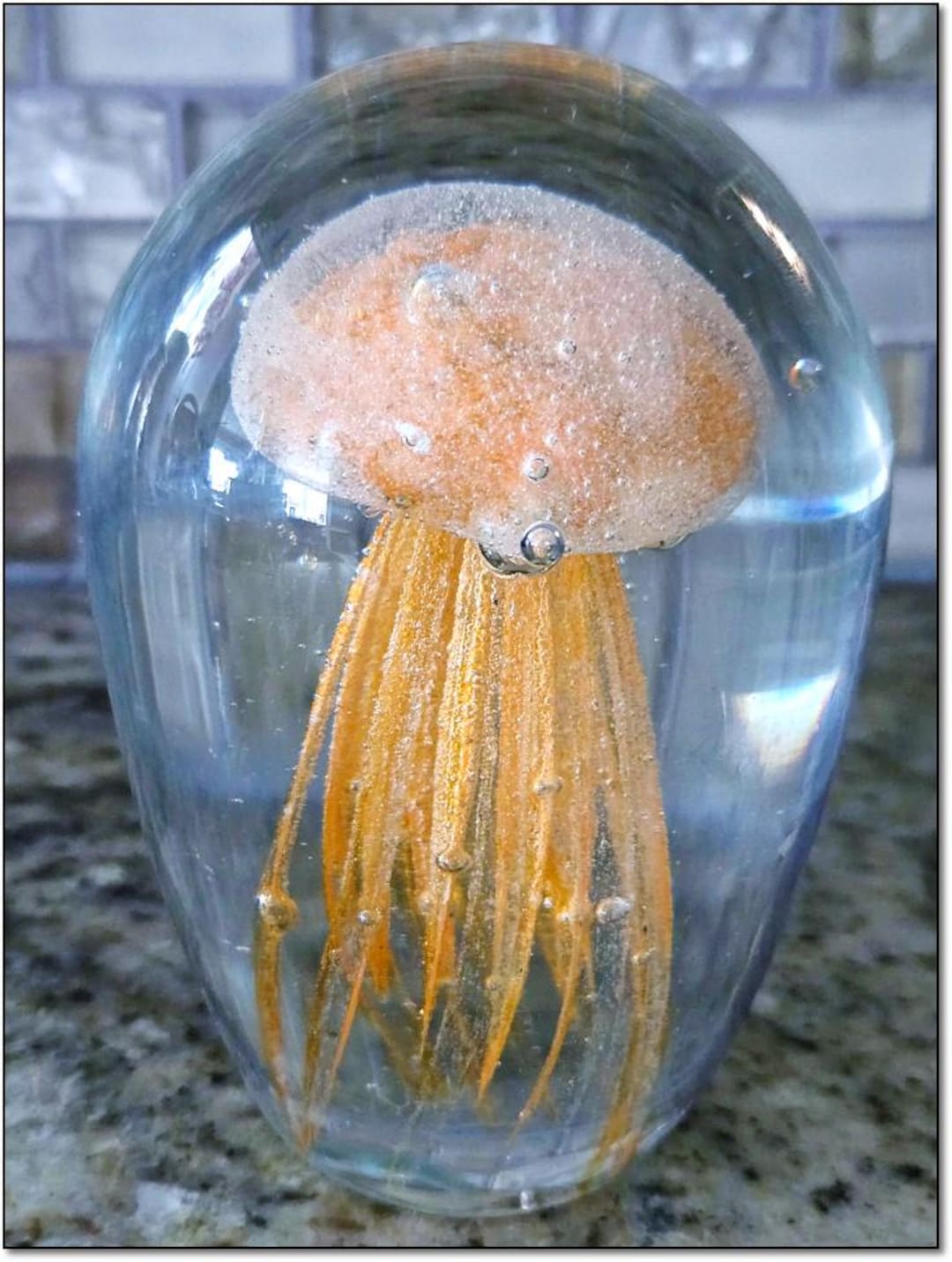Art Glass Jellyfish Paperweight – Hand-blown Orange Jellyfish in Clear ...