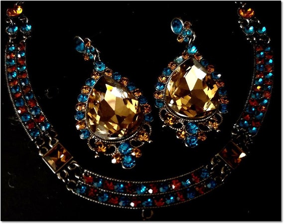 Vintage Turquoise, Firelight, and Amber-Colored C… - image 4