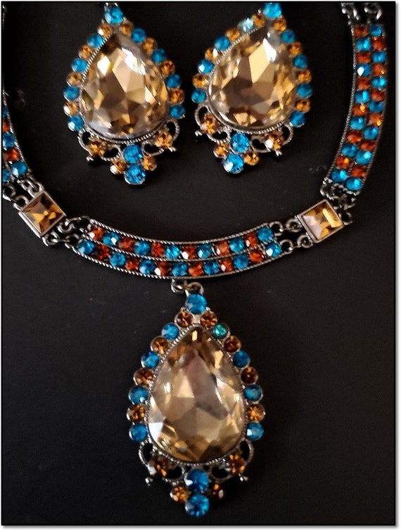 Vintage Turquoise, Firelight, and Amber-Colored C… - image 1