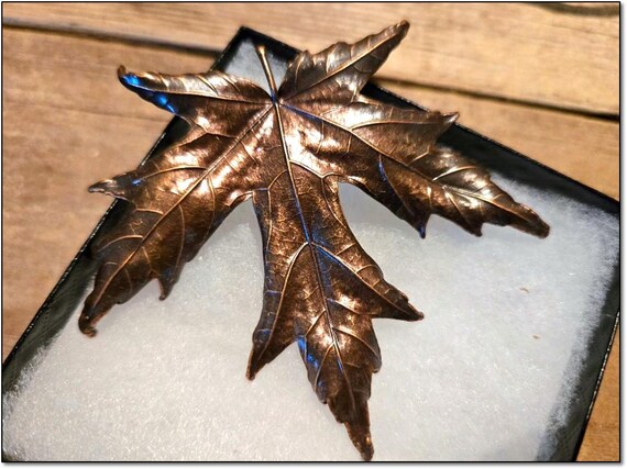 Handmade Copper Maple Leaf Pin from Nature’s Creations, Maryland, by Artist Dennis Ray, 3.5” x 3” Signed. 45 Dollars. OPDC-0237