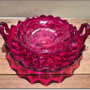 Vintage 1980s Fostoria American Set of Two Crystal Serving Dishes in Rare Ruby Red. 100 Dollars. OPDC-0185