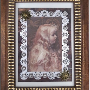 Original Mixed Media Artwork in a Victorian Style, Mounted in a Beautiful Wood Frame with Gold Detailing, 7” x 9”, 30 Dollars, OPDC-0114