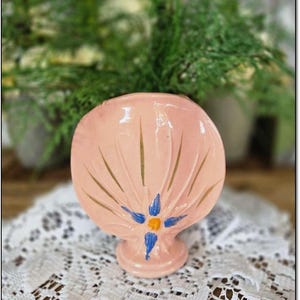 Vintage 1940s RRP Co., Roseville Ohio Shell-Pink Pillow Vase with Handpainted Floral Design, RRP Pottery Co. 35 Dollars. OPDC-0331