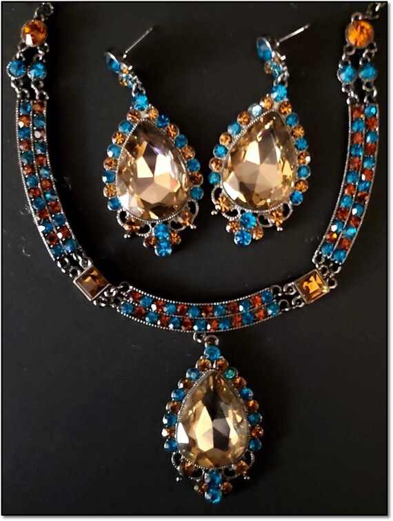 Vintage Turquoise, Firelight, and Amber-Colored C… - image 7