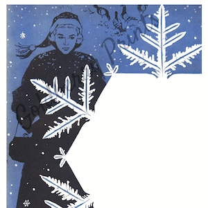Vintage Weihnachten/Winter Illustration, Bordüre, retro, 1950er Jahre, Urlaub, Papeterie, Basteln, scrapbooking