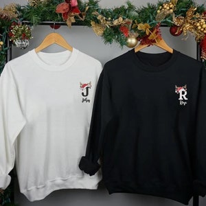 Christmas Initial Embroidered Sweatshirt,Custom Embroidered Christmas Matching Sweatshirt,Christmas Personalized Gift,Christmas Couples Tees