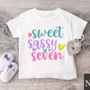 7th Birthday Shirt Girl,Sweet Sassy Seven Girl Shirt,7 Year Old Girl Birthday Gift,7th Bday Youth Toddler Girl Outfit,Cute Kids Birthday Tee