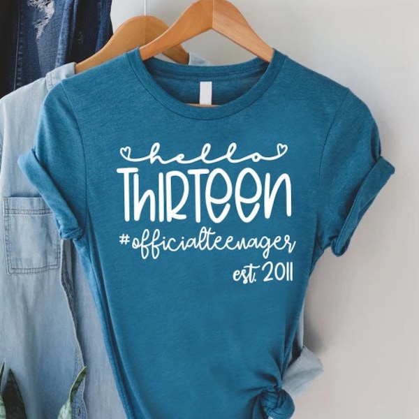 13th Birthday Tshirt, Official Teenager Gift,Girls 13th Birthday Gifts, Hello Thirteen, 13th Birthday Party Outfit, Young Girls Birthday Tee
