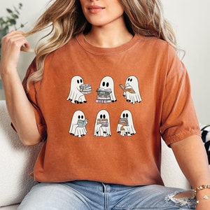 Comfort Colors® Retro Ghosts Reading Books Shirt, Halloween Gift For Booknerd, Bookish Ghost Tshirt, Spooky Season Halloween Book Lover Tee