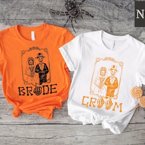 Spooky Bride and Groom Shirt, Halloween Wedding Gift, Bride and Groom Skeleton Halloween Tshirt, Spooky Couples Shirt, Honeymoon Ghost Tees