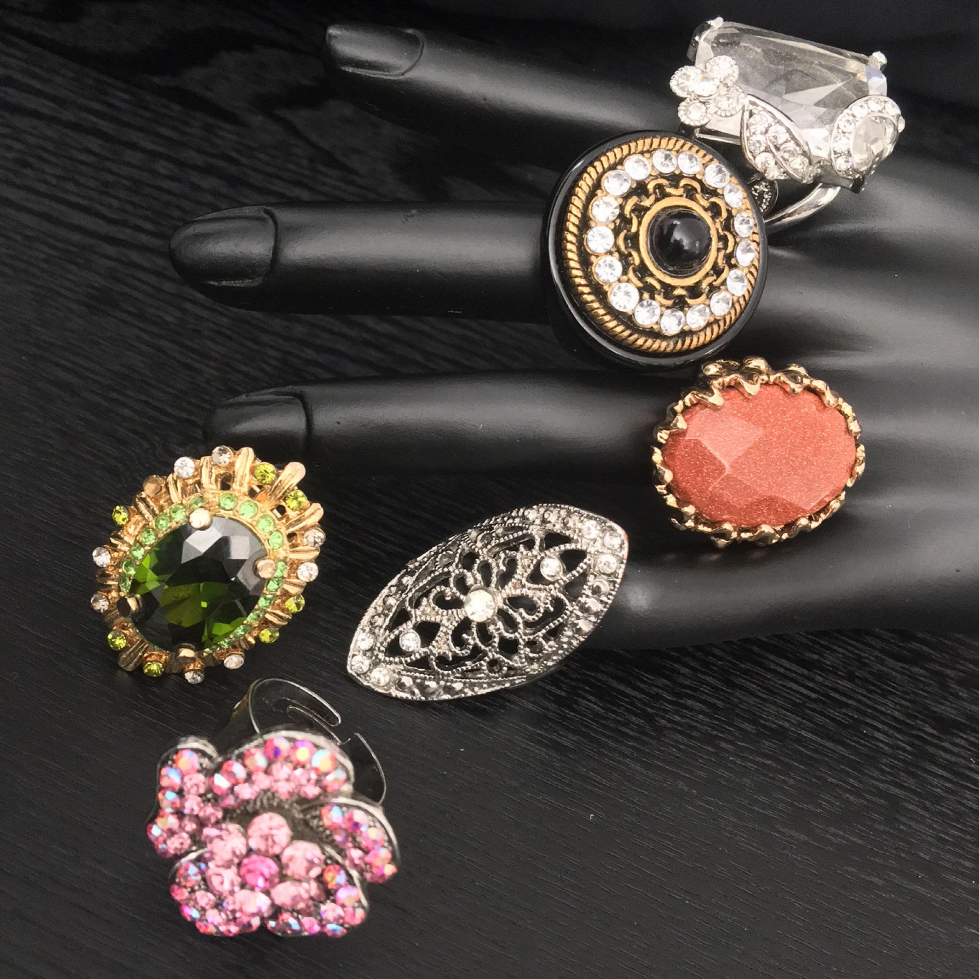 Statement Rings, Facetted Gold Stone, Peridot Green Crystal Stone, Pink ...