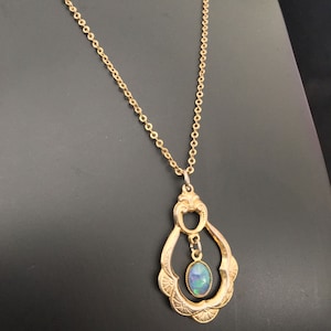 Vintage Victorian Style Chandelier Opal Gold Plated Pendant Necklace