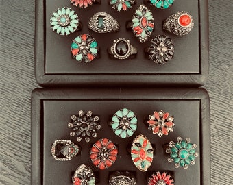 Bagues d'inspiration vintage Perles à facettes multicolores Tons argent et or terne Traditionnel Floral Starburst Pierre Boho Chic Ethnique