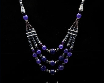 Amethyst Beaded Multi Strand Necklace Handmade With 3 Strands of Purple Gemstone beads February Birthstone Jewellery Gift