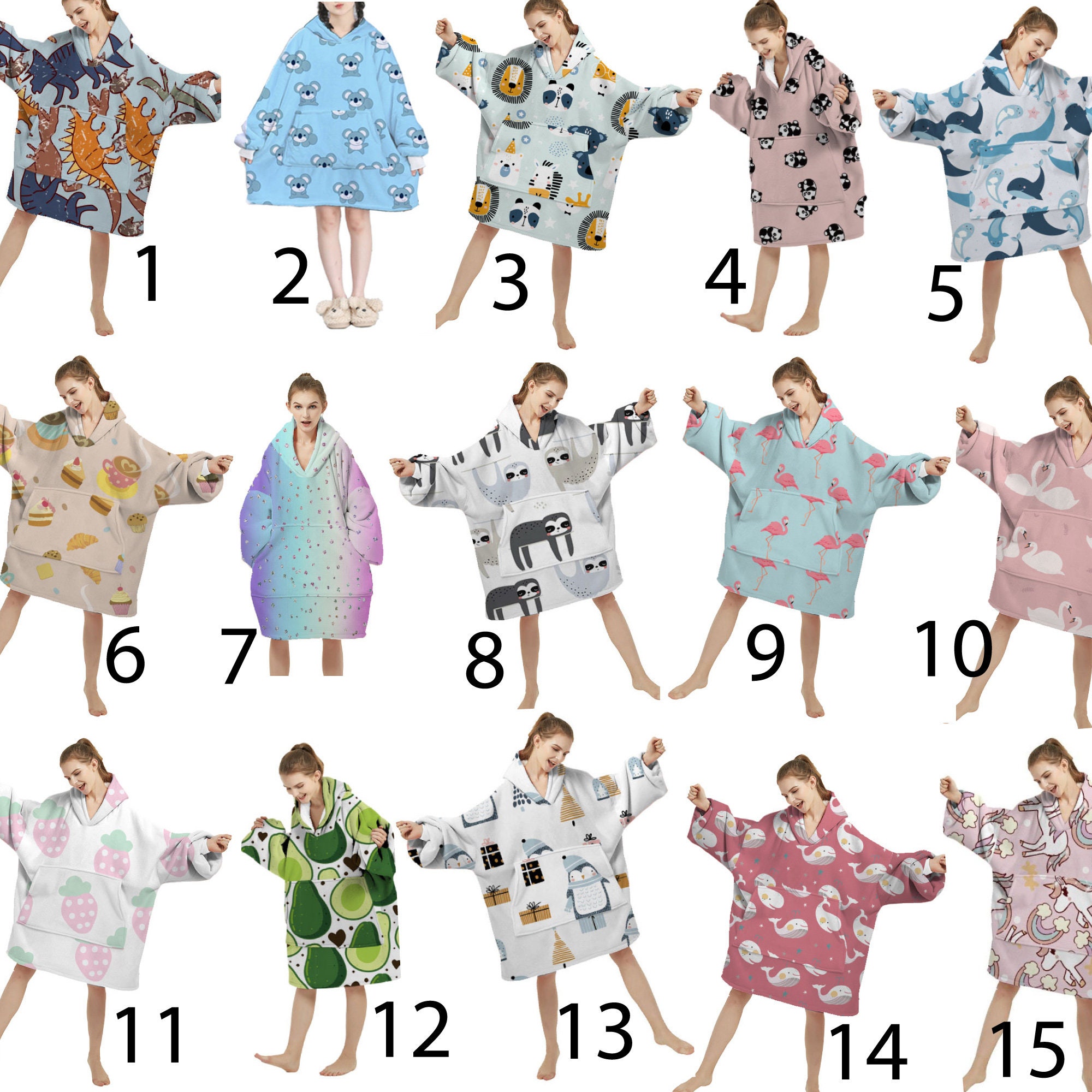 Discover Hoodie Blankets One Size Fits Most Wearable Blanket Large Fleece Hoodie Koala, Flamingo, Sloth, Jungle, Panda, Dino, Unicorn Hoodies