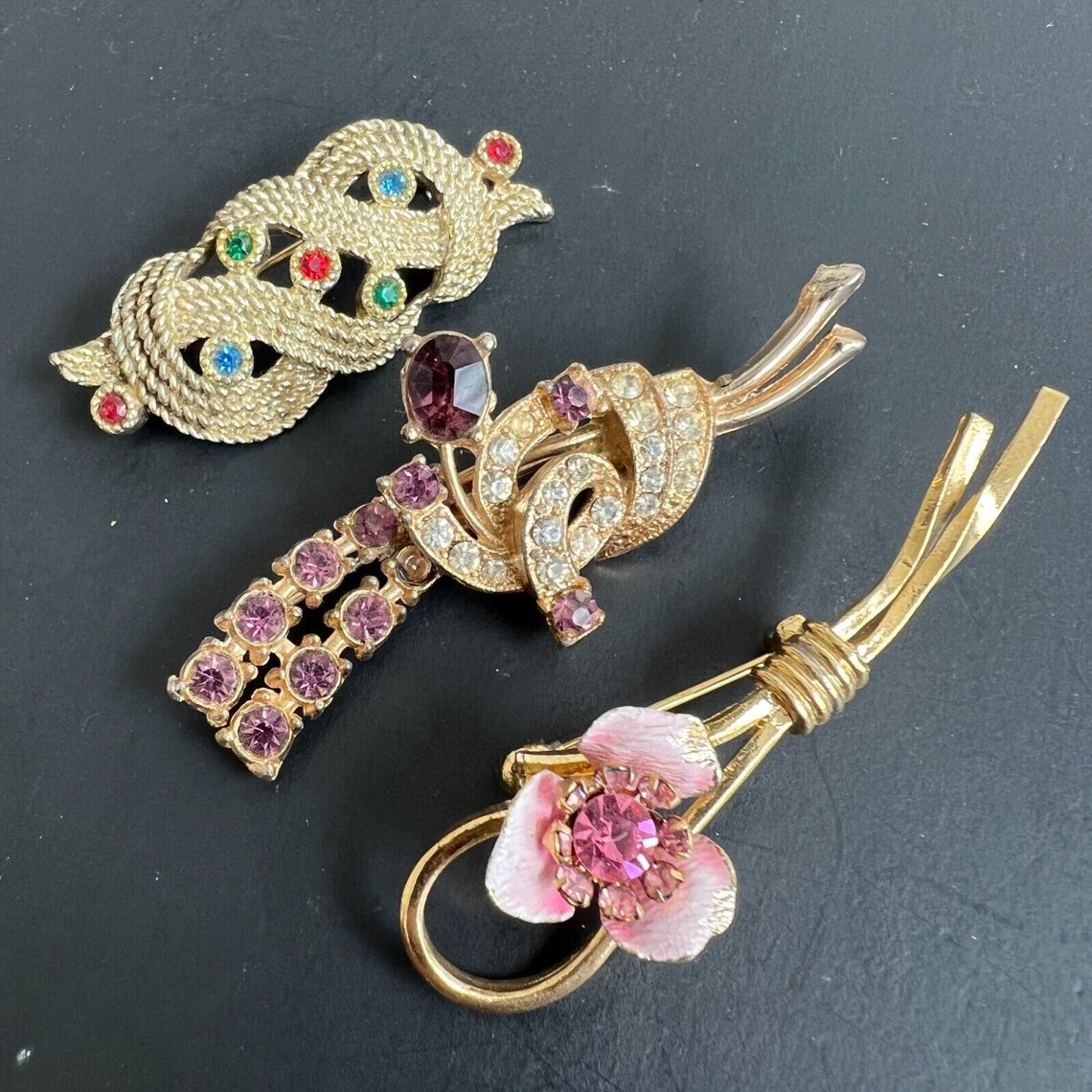 Vintage Amber/rust Coloured Rhinestone Crystal Brooches Pins Orange ...