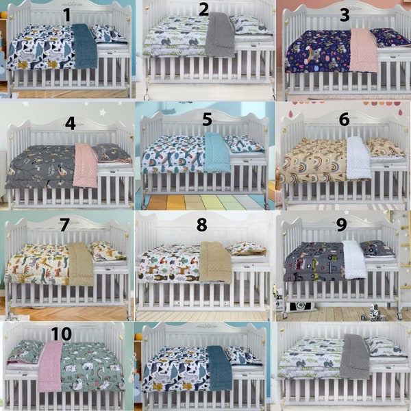 Minky Cot Quilt And Cot Pillowcase Set Dino Unicorn Woodland Bear Robin Planes Safari Koala