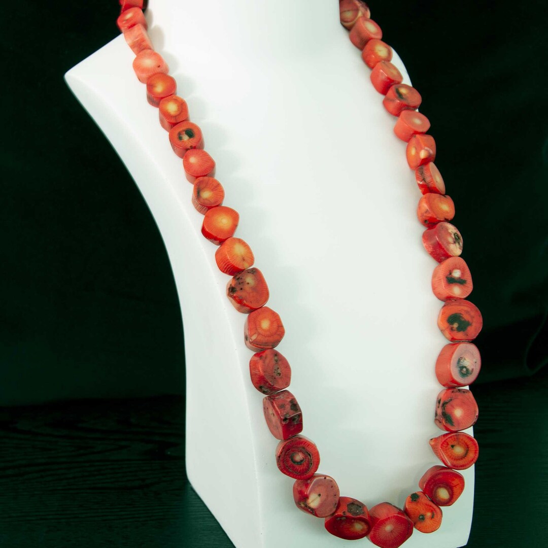 Natural 3-Strand Red Coral And White Pearl Long Necklace - 45 Inches, Silver Plated, Unbranded