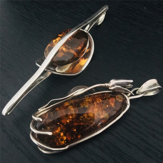 Pendentif En Argent Et Ambre - Style Art Nouveau - Occasion