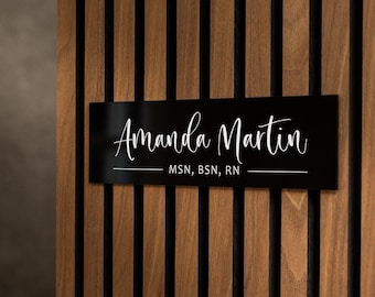 Wall Sign Name Plate (No Hole) - 2 Sizes Personalized Stick on Executive CEO Sign, New Job Business Decor, Staff Teacher Appreciation Gift