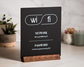 Wifi Acrylic Sign w/ Wood Base - 6.5 x 7.75" Table Signage for Home & Airbnb Rental, Custom Office Small Business Salons Restaurants Bar