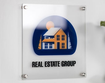 Frosted Acrylic Square Business Logo Sign w/ Metal Stand Offs - Custom Office Door Sign, Personalized Name Plate for Office Door Sign, Gift