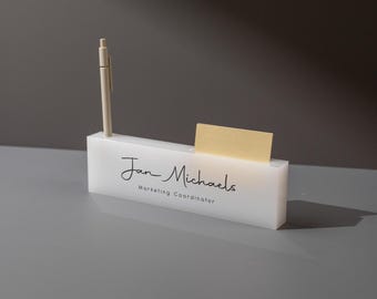 Personalized Acrylic Name Block (D2) - w/ Optional Wooden Base, Minimal Executive Desk CEO Sign, Job Office Decor Teacher Manager Gift
