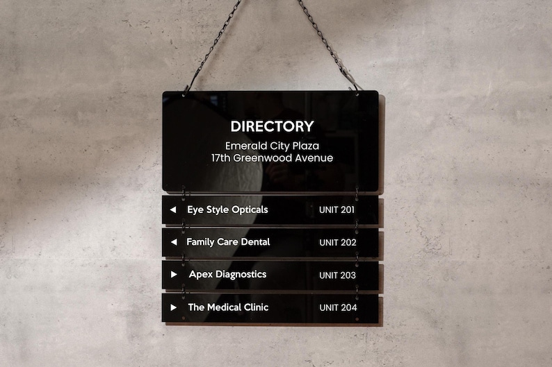 Interchangable Hanging Directory Sign - Customizable Office Wall Door ...