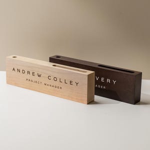 Personalized Wood Name Block w/ Slots (D3) - Minimal Executive Desk CEO Room Table Sign Job Office Decor Teacher Graduation Promotion Gift