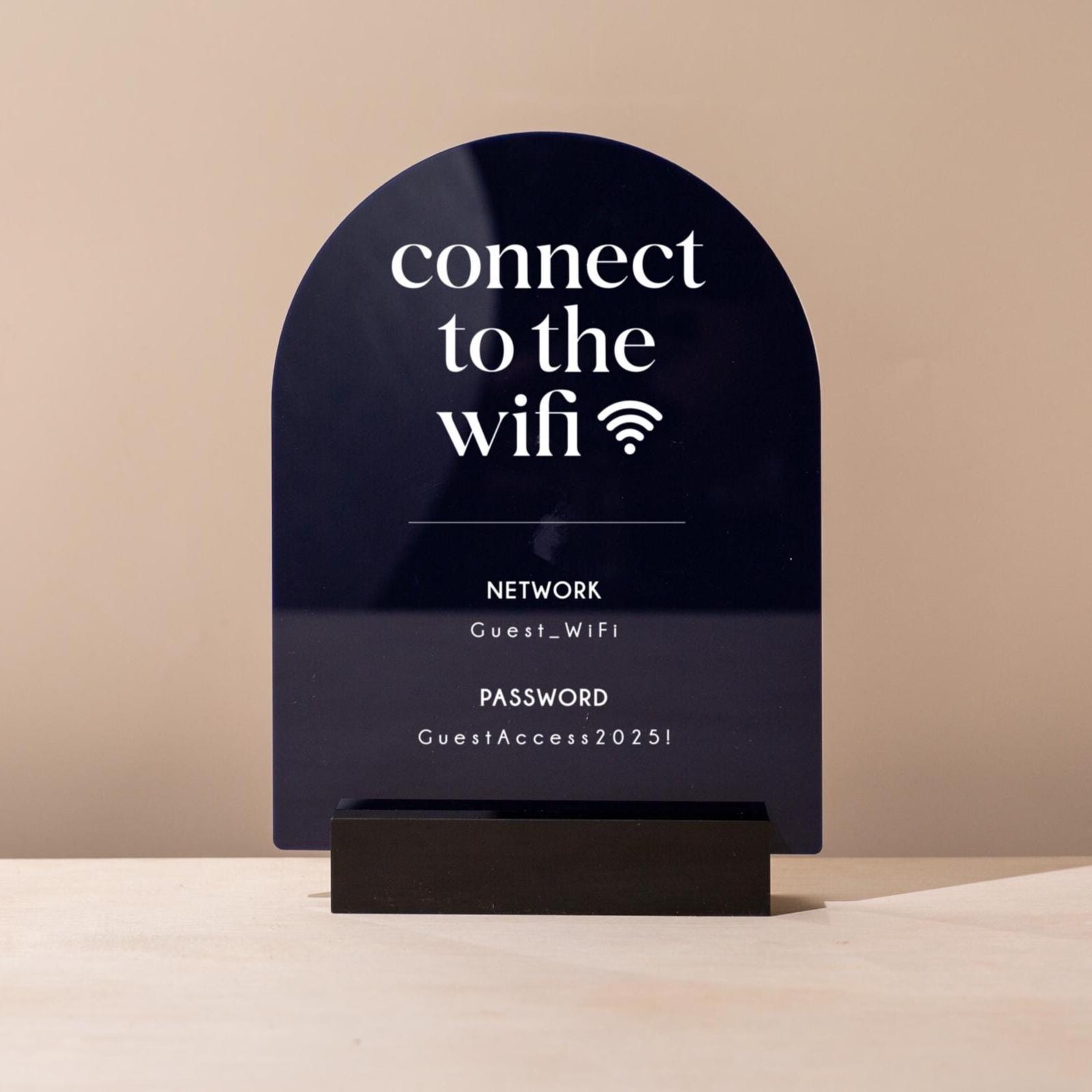 Arch Acrylic Wifi Sign W/ Base (D8) - Custom Wifi Password Display for ...