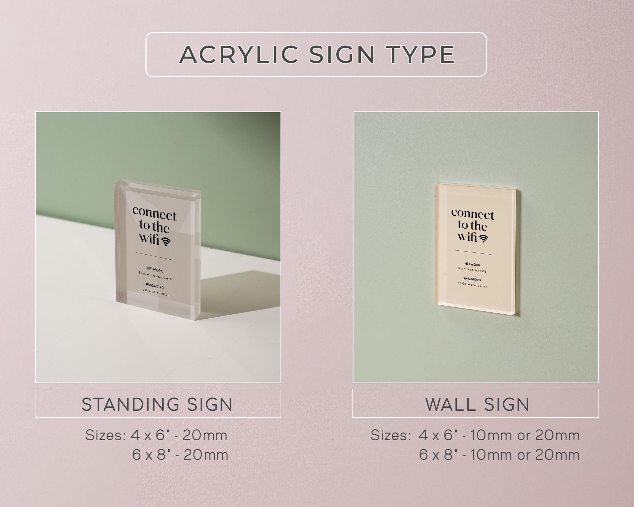 Wifi Pastel Acrylic Sign (W6) - Custom Network Internet Password Table ...