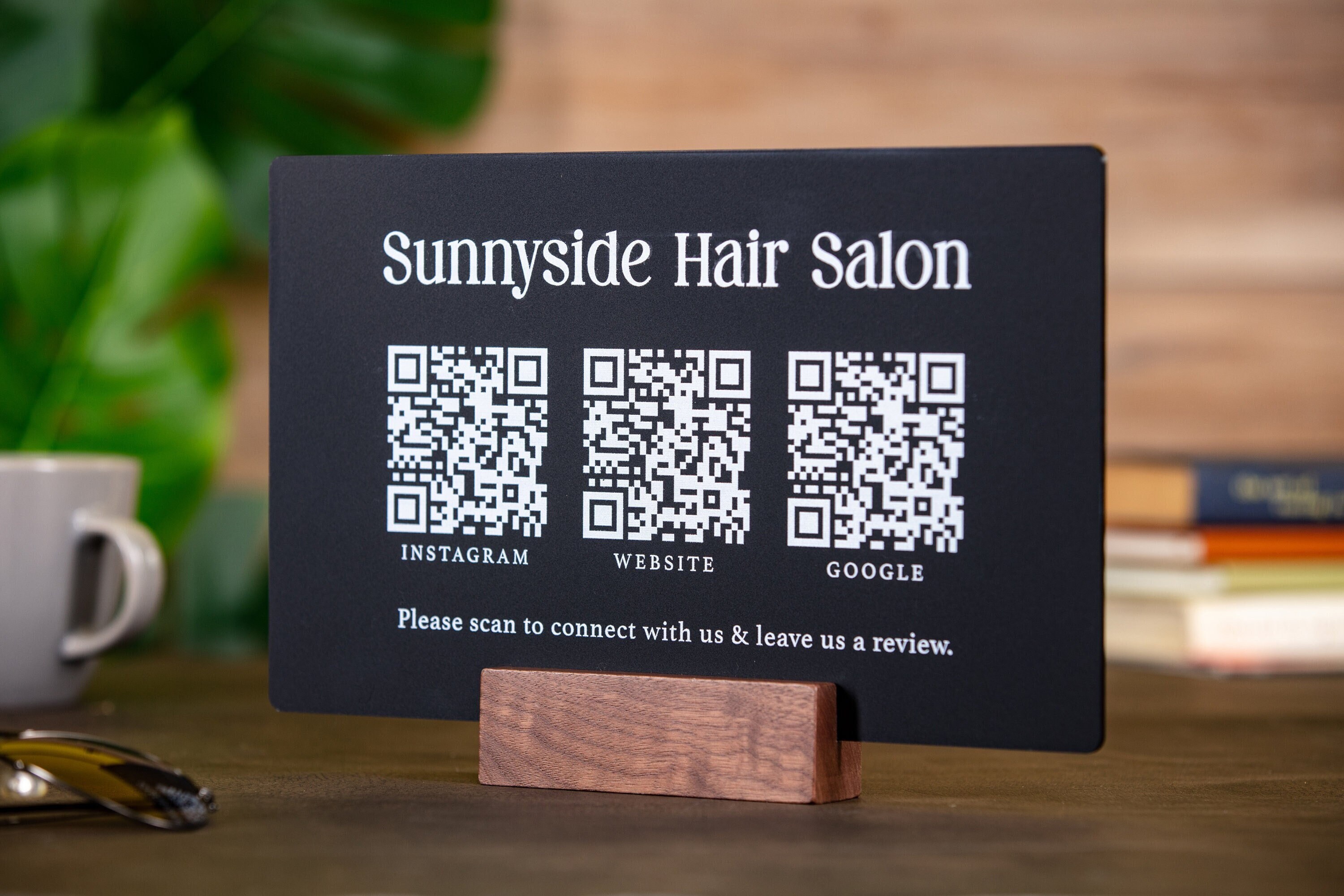 3 QR Codes Business Sign W/ Wood Stand - 11.5x7" Scannable Acrylic ...
