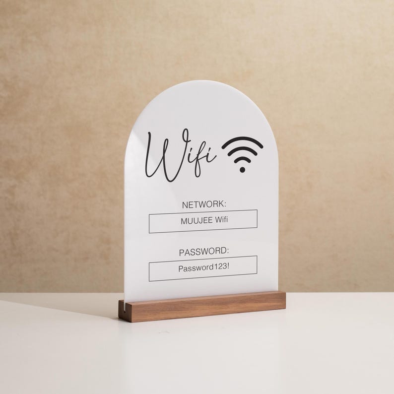 Arch Acrylic Wifi Sign W/ Base (D5) - Custom Wifi Password Display Home ...