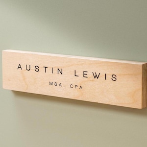 Plywood Wall Sign Name Plate - Personalized Door Office Sign, New Job or Business Decor, Executive Sign, Staff or Teacher Appreciation Gift