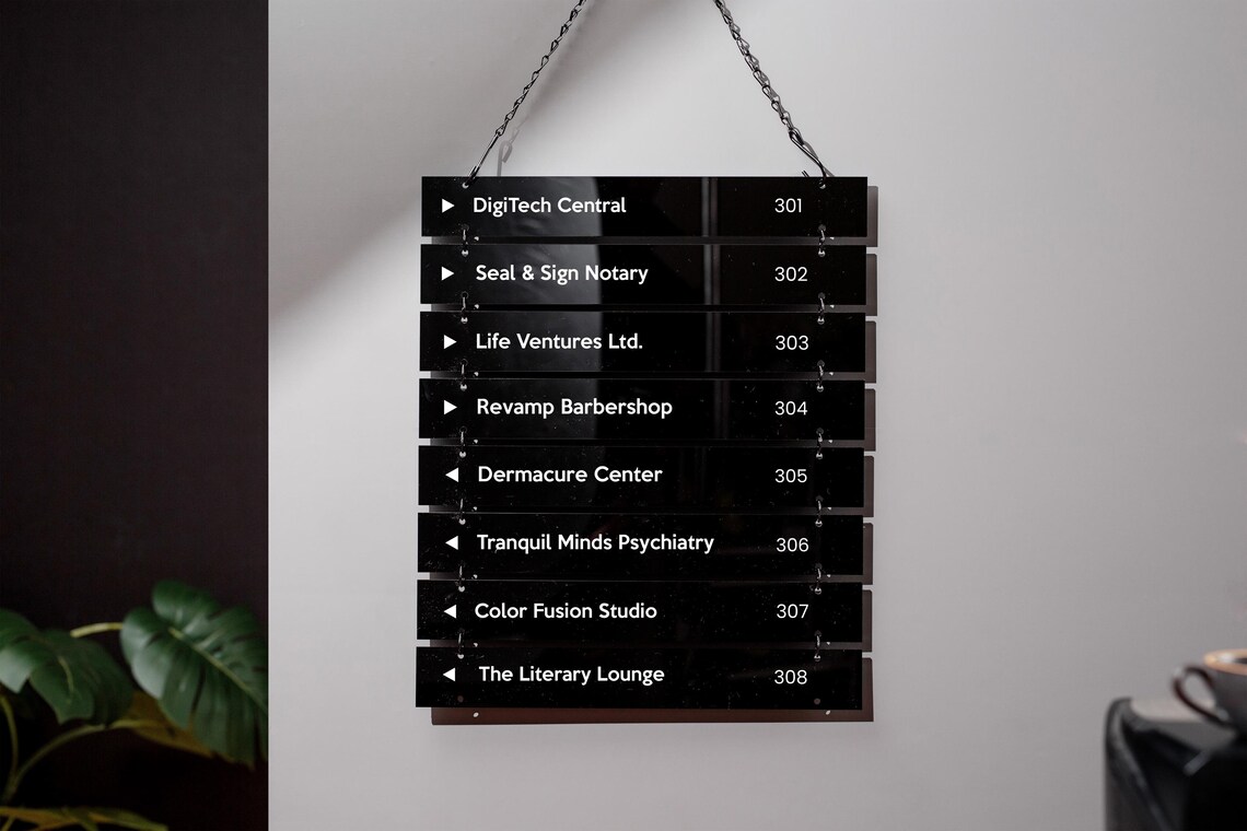 Interchangable Hanging Directory Sign - Customizable Office Wall Door ...