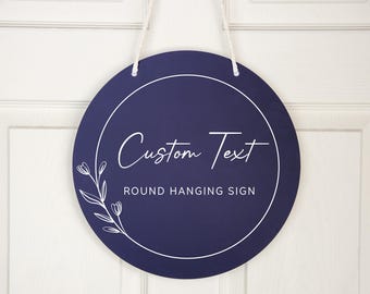 Round Hanging Acrylic Sign (In Session) w/ White Rope - Custom window signage for office, rental, small business logo, trade shows signs