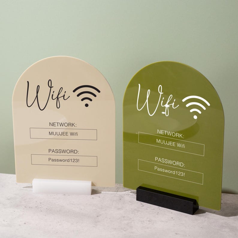 Arch Acrylic Wifi Sign W/ Base (D5) - Custom Wifi Password Display Home ...