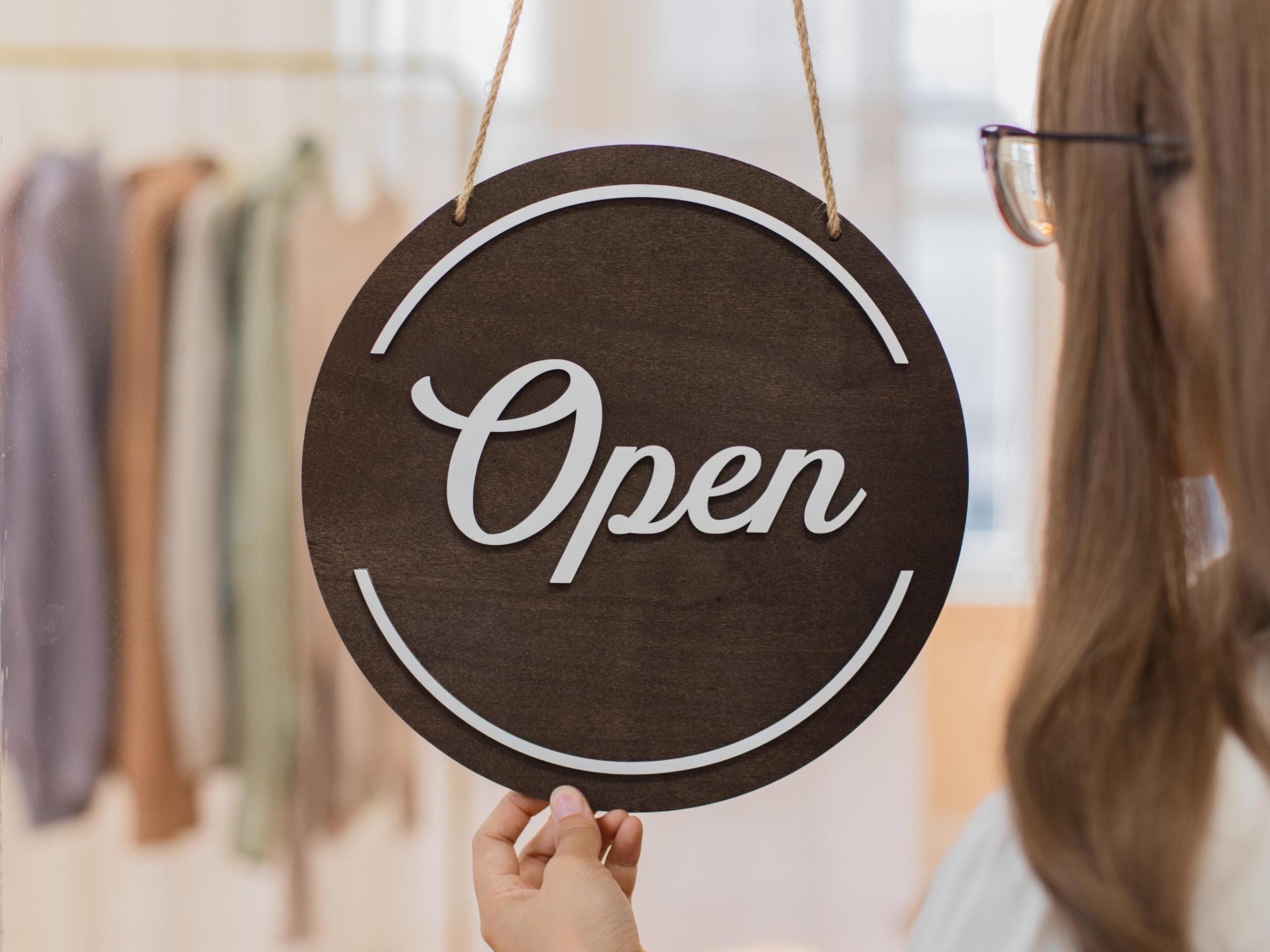 Open Closed Wood Hanging Sign (design 2) - Double Sided Small Business ...