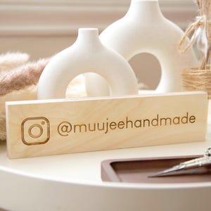Plywood Social Media Sign - Custom Hashtag Tabletop Display, Username Tag, Minimalist Business Signage for Instagram & Facebook