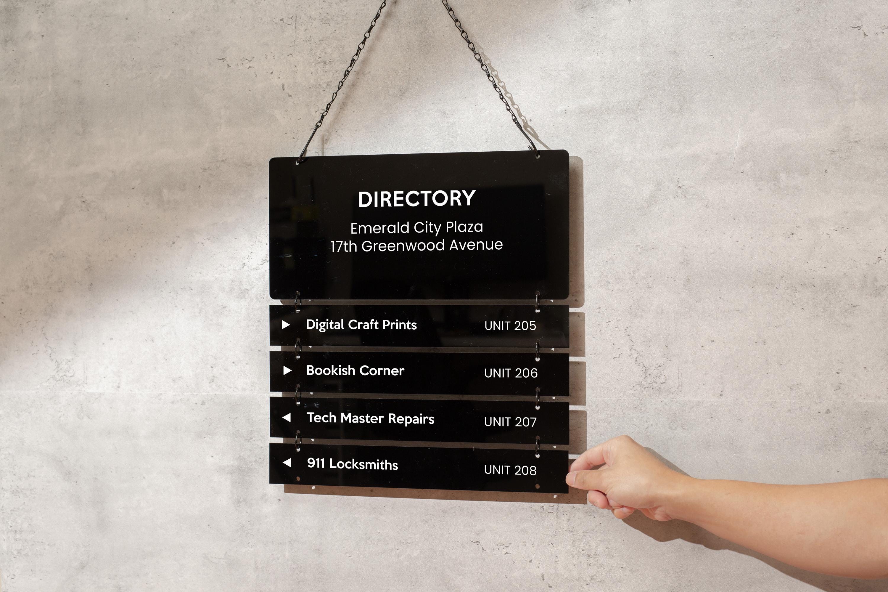 Interchangable Hanging Directory Sign - Customizable Office Wall Door ...
