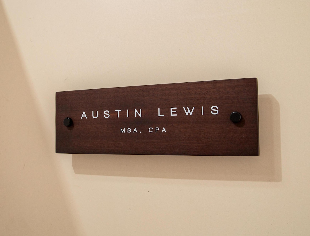 Name Sign Work Place Wood Wall Sign Name Plate - Personalized Door Office Sign, New Job or ...