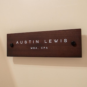 Wood Wall Sign Name Plate - Personalized Door Office Sign, New Job or Business Decor, Executive Sign, Staff or Teacher Appreciation Gift