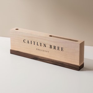 Personalized Wood Name Block w/ Slots (D4) - Minimal Executive Desk CEO Room Table Sign Job Office Decor Teacher Graduation Promotion Gift